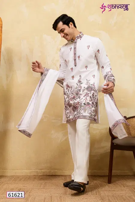 Regal Veil by Shubhvastra Viscose Silk Mens Kurta With Dupatta Wholesale 